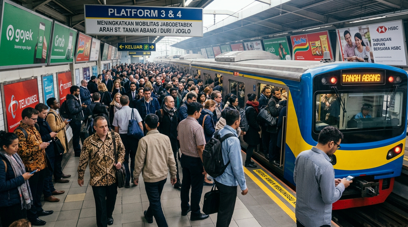 Crowded Oxford Circus Underground platform beside a Queens Park train