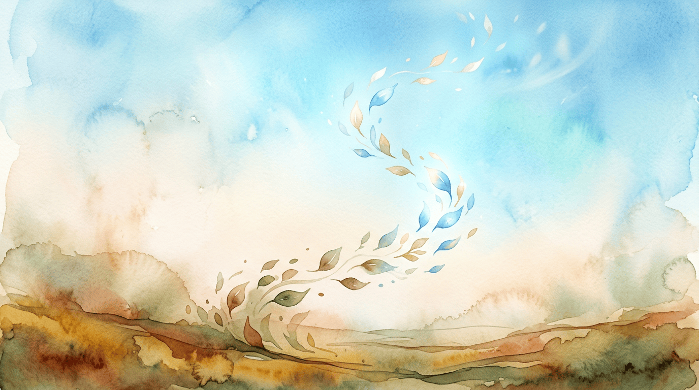 Watercolor landscape with colorful leaves swirling upward
