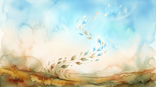 Watercolor landscape with colorful leaves swirling upward